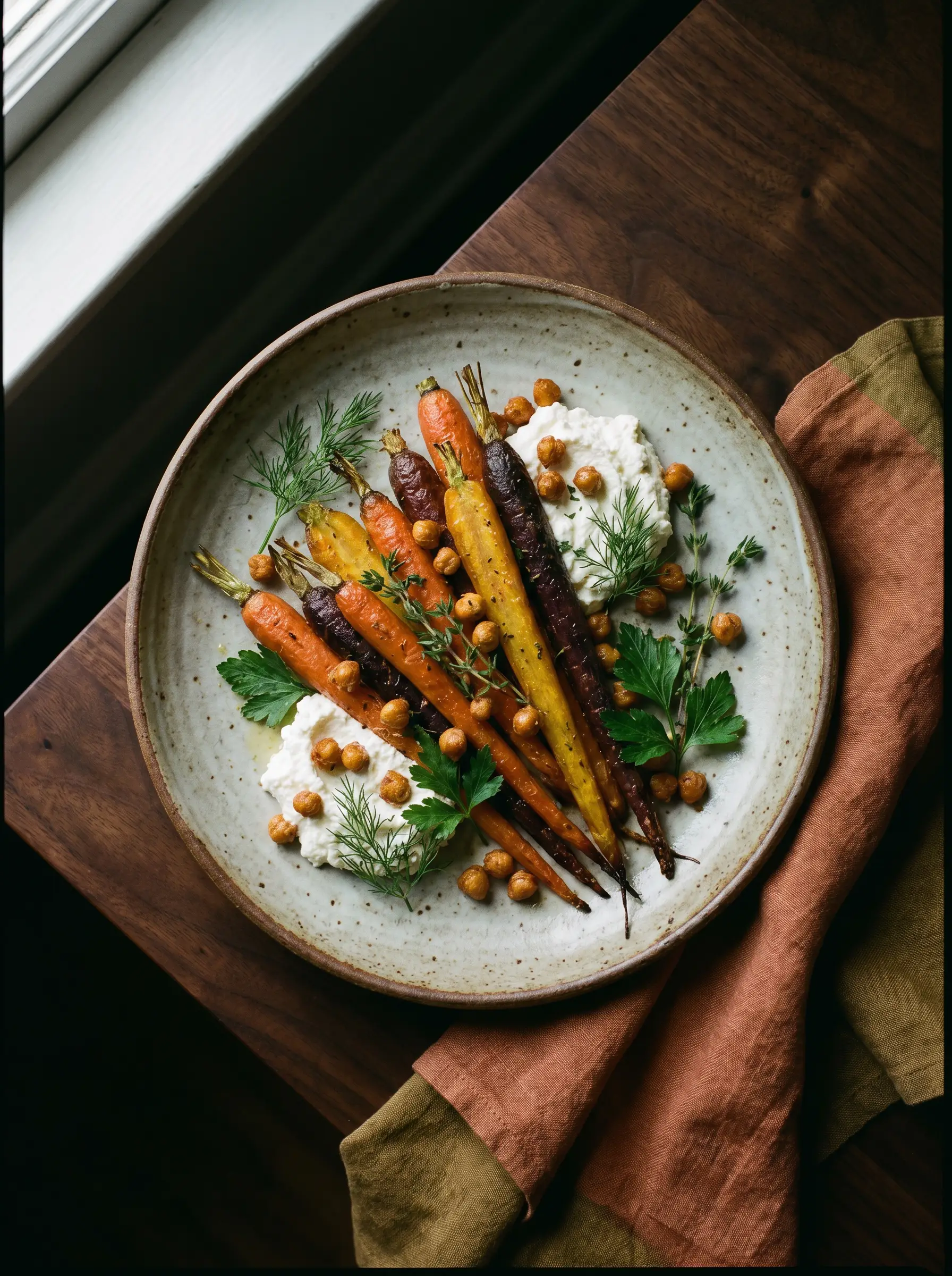 Heirloom roasted carrots with whipped ricotta